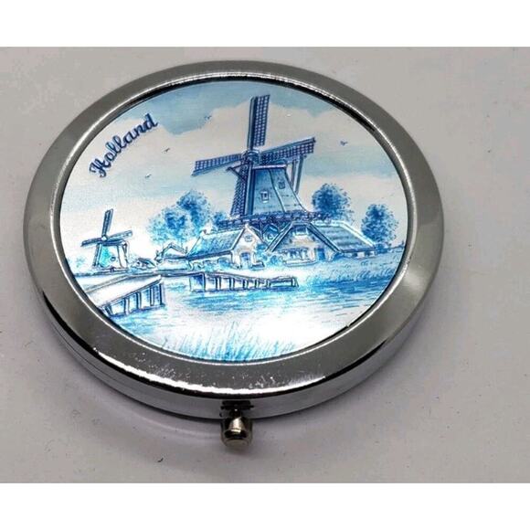 Double Mirror compact Holland Delft blue windmill landscape souvenir - Picture 1 of 6